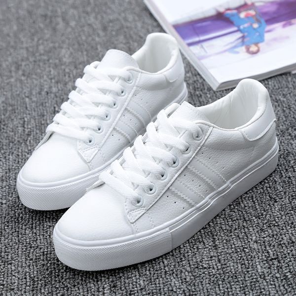 

shoes woman new fashion casual platform striped pu leather classic cotton women casual lace-up white winter shoes sneakers 201110, Black