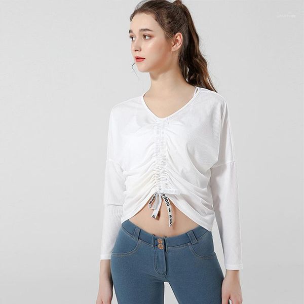 

yoga outfits shirt women loose and thin long-sleeved quick-drying t-shirt blouses running sports fitness 1, White;red