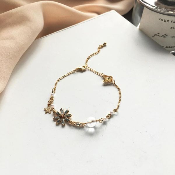 

women jewelry chain bracelet sweet korean crystal beads star butterfly charm bracelet for girl lady gifts1, Golden;silver