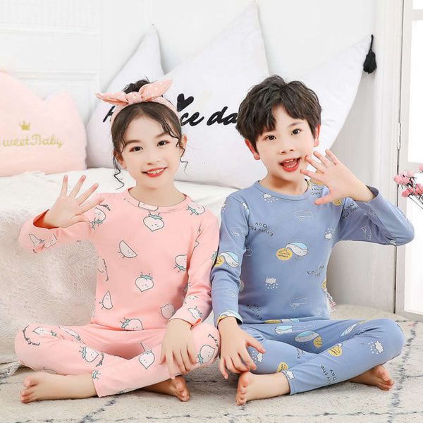 

boys' girls' pajamas pure cotton household middle big warm underwear set children's autumn cloth and, Blue;red