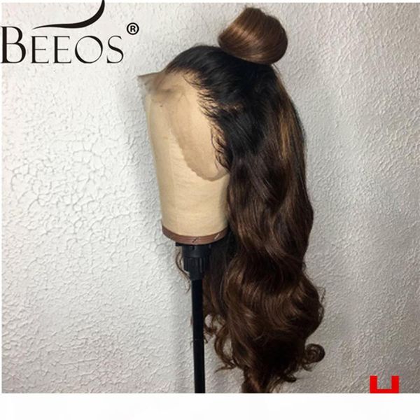 

13*4 150% deep part lace front human hair wigs body wave ombre brown brazilian remy hair wigs pre plucked bleached knots, Black