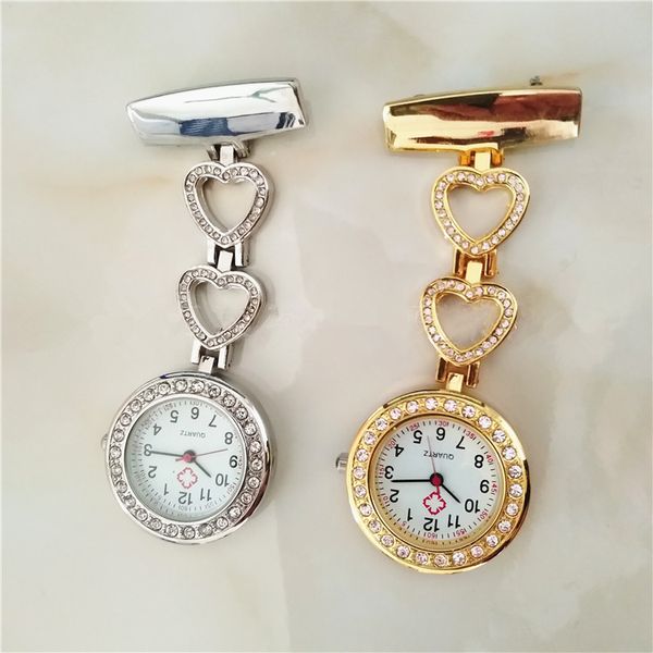 New Women Man Diamond Pocket Nurse Orologi Doctor Clock Pin Spilla Zircon Crystal Strass Rose Gold Heart Fob Nurse Watch