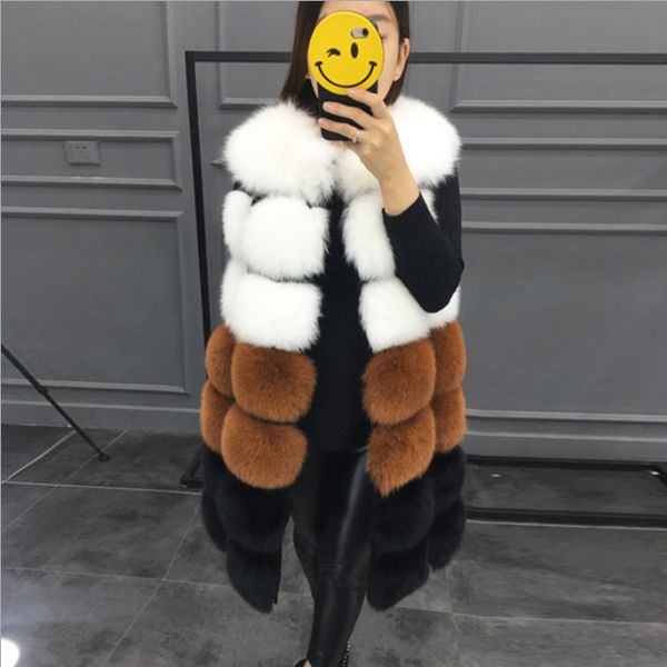 

lady female fashion 7 section color faux fur vest sleeveless jacket waist coat winter warm long fox fur vest jacket gilet for women, Black;white