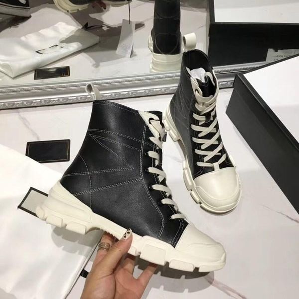 

pltaform woman martin boots genuine leather lace up black white round toe ladies shoes luxury designer fashion zapatos de mujer