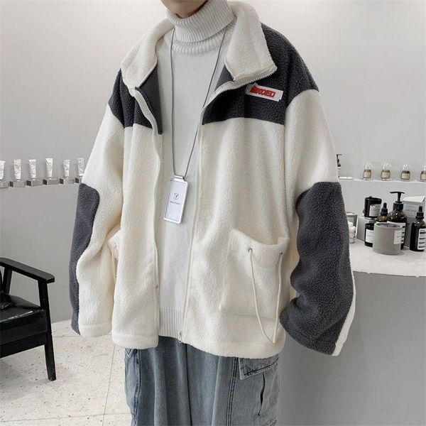 

2020 autumn and winter new youth fashion loose plus velvet thick color matching lamb wool cotton jacket fashion casual top, Black