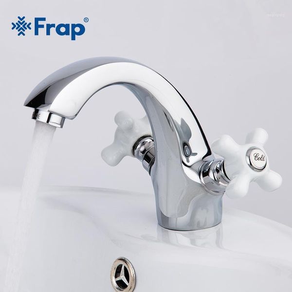 Rubinetti per lavabo da bagno Frap Lavabo cromato Ottone Rubinetto per lavabo da bagno a due maniglie e interruttore a freddo Rubinetti isolati F10181