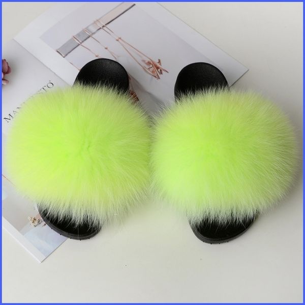 

home slippers women fox fur slides furry female indoor slippers furry summer shoes woman sandals flat brand luxury plus size eva t200411, Black