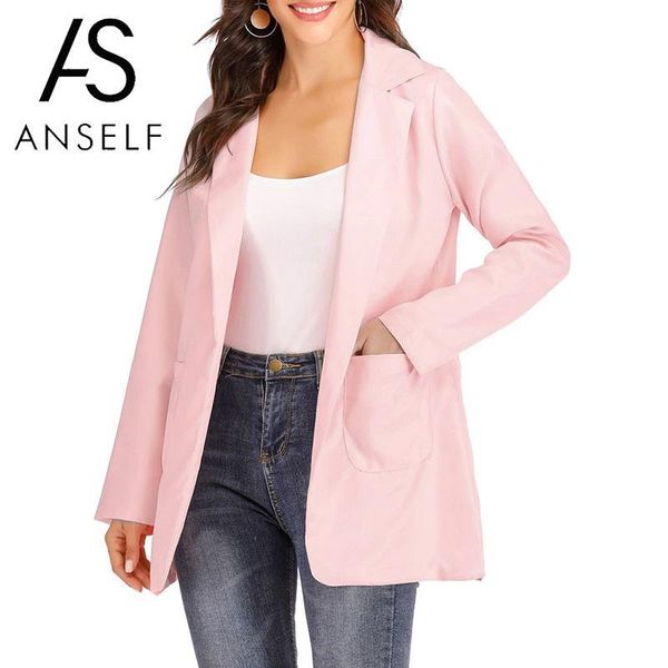 

5xl plus size blazer women jacket autumn coat business suit notched collar long sleeve pocket loose elegant ladies outwear, White;black