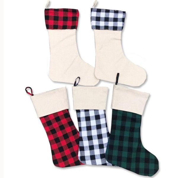 

16inch large christmas stocking linen plaid christmas socks gift bag fireplace candy christmas decoration festival home decor