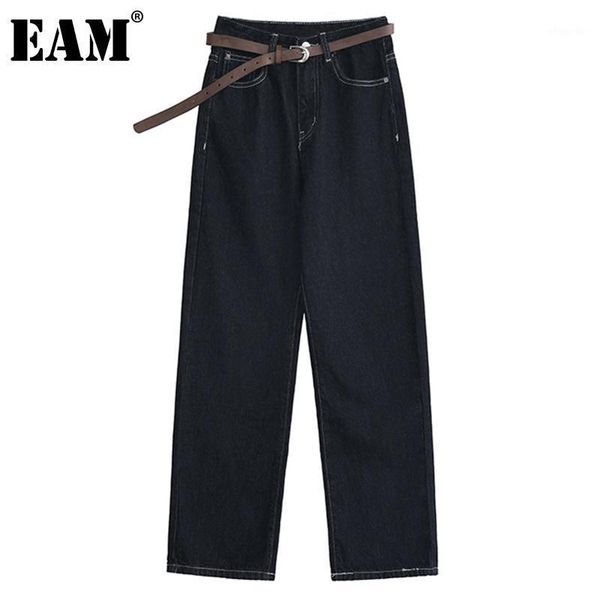 

eam] vintage temperament long wide leg warm jeans new high waist loose women trousers fashion tide spring autumn 2021 1dd29441, Blue