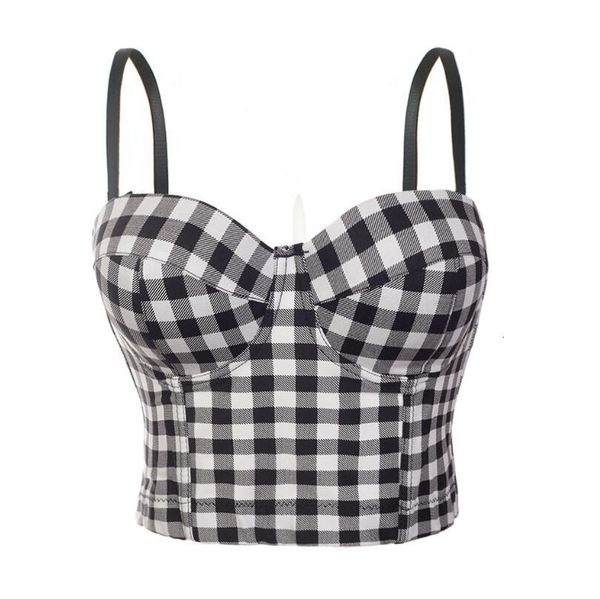

2021 female plaid fashion bustier straps party corset bra clubwear p1375 harvest adxo, Black;white