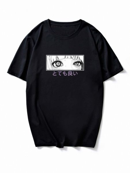 

men cartoon figure and japanese print tee a6bs#, White;black