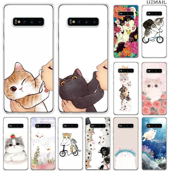 

мультфильм эскиз cat дизайн case s8 plus s9 s10 s10e крышка для samsung note 8-10 pro кок телефон s20 ультра 4g shell