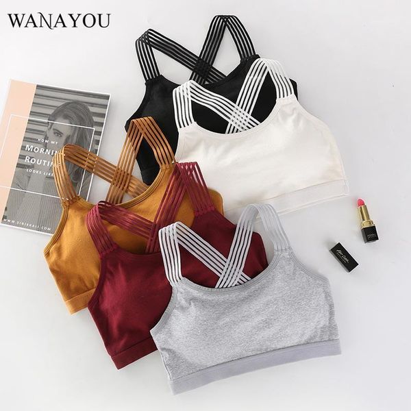

wanayou breathable beauty back sports bras anti-sweat underwear padded sport cross off-shoulder gym workout yoga bras1, White;black