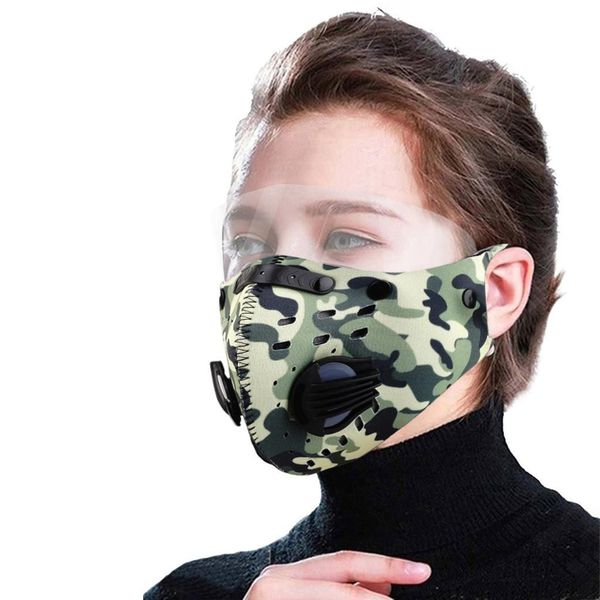 

seamless camouflage print 3d face mask with eyes shield windproof outdoor cycling mouth mask washable reusable mascarilla bbybuo