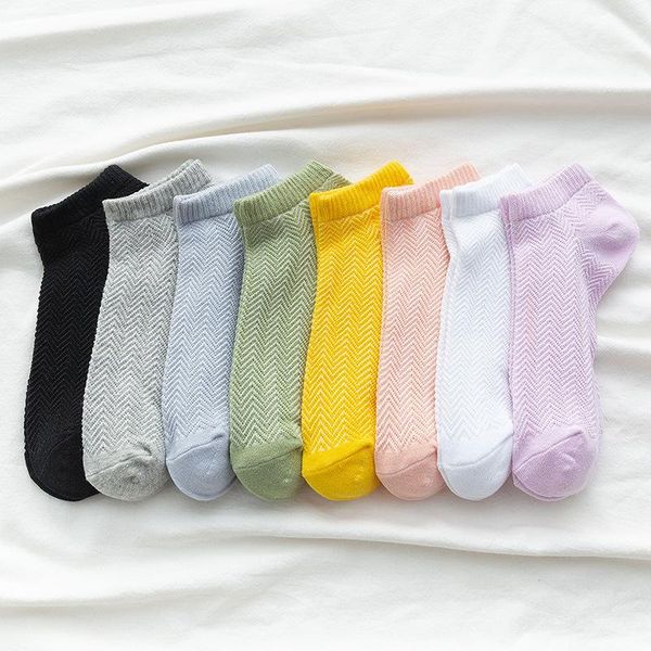 

wave pattern hollow out breathable summer cotton socks sweat absorbing female shallow mouth low no-show socks solid color sh, Black;white