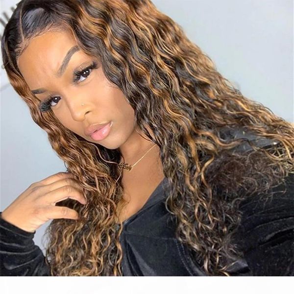 

ombre curly lace front human hair wigs brazilian full lace wig pre-plucked bleached knots baby hair, Black;brown