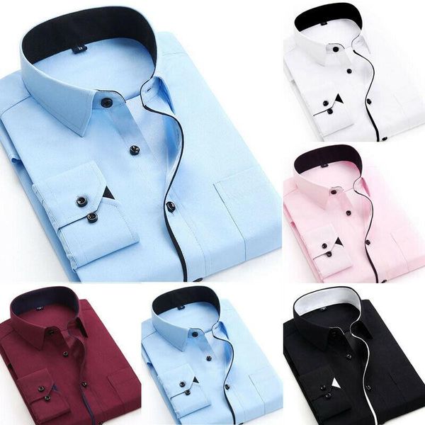 

men's casual shirts slim fit long sleeve business shirt solid color stand collar button blouse plus size s-4xl, White;black