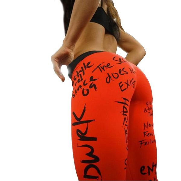 

new fashion letter print leggings women slim fitness high waist elastic workout leggings for gym sport running pants, Black