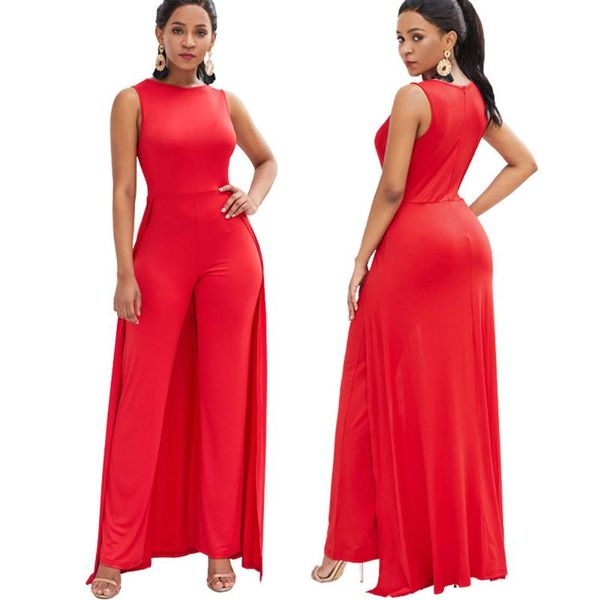 

2021 red off shoulder solid cape jumpsuit elegant sleeveless stretchy summer bodycon women overalls female romper playsuit, Black;white