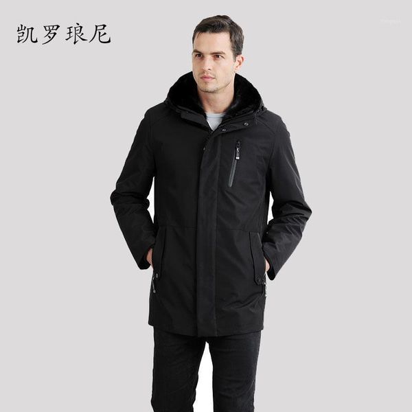 

parka men's medium long fur one piece hooded mink liner middle aged nick mink coat coat fur1, Black
