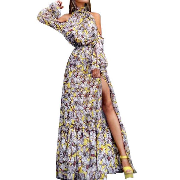 

casual dresses bohemian print long dress vestidos de festa fashion womens sleeve off shoulder printed evening turtleneck dresses#8 ydur, Black;gray