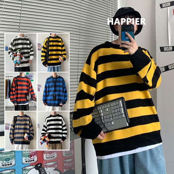 

pr men's autumn winter striped sweater women's 6-color korean streetwear sweater casual oversize warm pullovers clothing, White;black