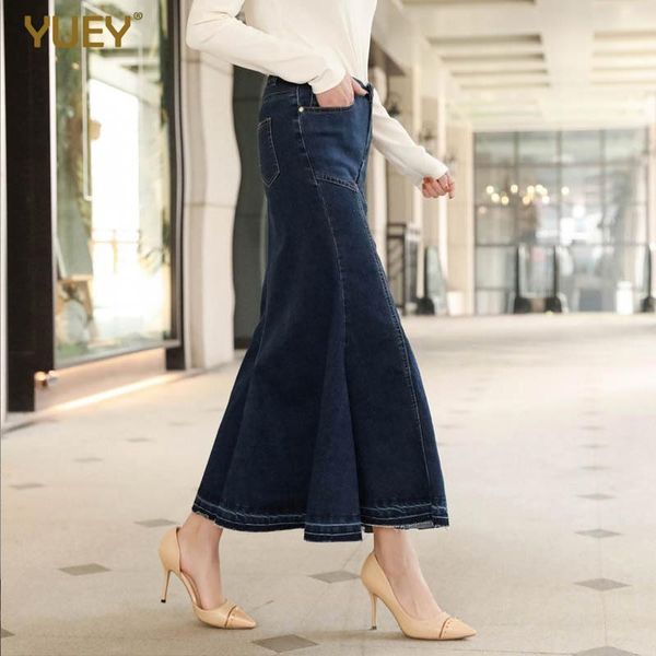 

skirts 2021 womens denim skirt elastic stretch ankle length long jeans high waist hip lifter fishtail plus size s 6xl 8xl 40, Black
