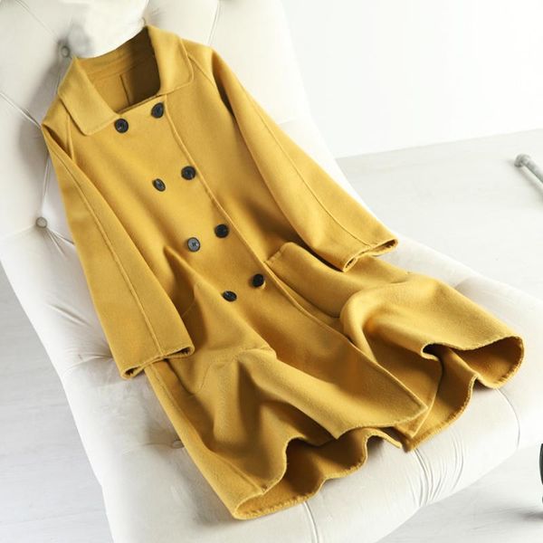

women's wool & blends winter 2021 double-sided cashmere coat female long knee-length 100% woolen cloth han edition, Black
