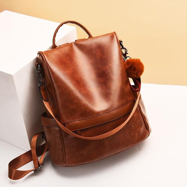 

women ladies fashion girls hairball waterproof bag shoulder backpack bags capacity zip pocket backpack practical bag dropship