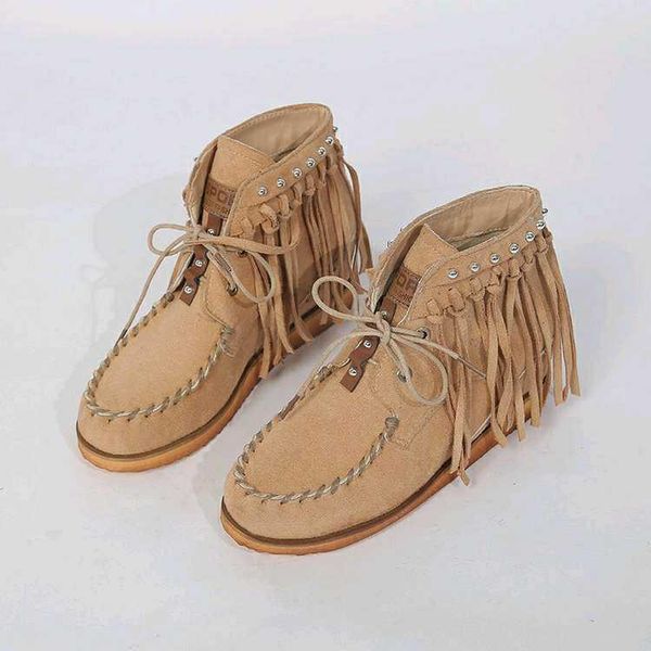 

2020 new women boots fringe autumn winter women lace up flats shoes ankle colorblock shoes plus size casual ladies boots789, Black