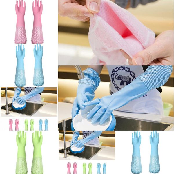 

durable restricted opening waterproof kitchen fleece lined thickened rubber latex dishwashing gloves winter nbzs#outleth