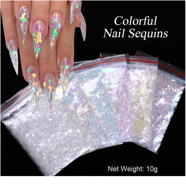 

10g ab nail glitter flakes shell sparkly sequins irregular paillette diy gel polish nail art dec jlllio, Silver;gold