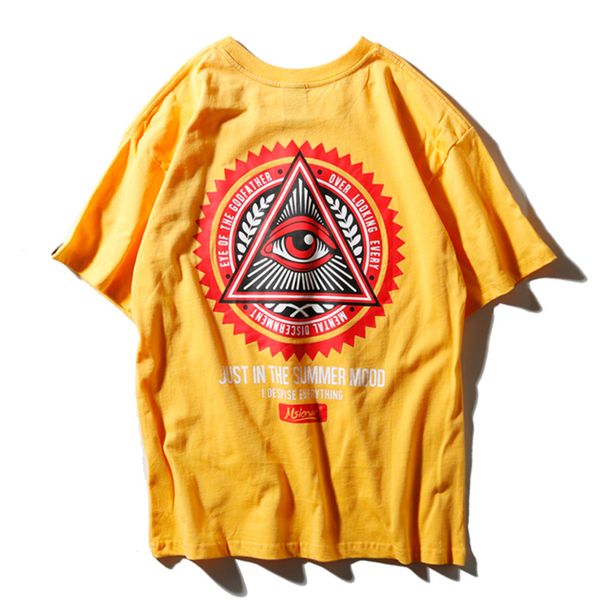 

2021 new triangle geometry t-shirts for women hip hop men eye of the mighty godfather printed cotton tees streetwear v8t8, White