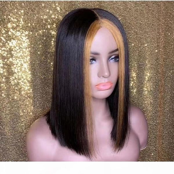 

ombre lace front human hair bob wigs for black women t1b 27 straight indian hair short full lace wigs pre plucked, Black;brown