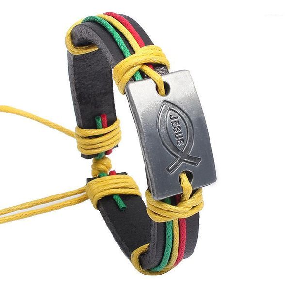 

charm bracelets genuine leather bracelet lover's wax rope braided cowhide male small fish multi color1, Golden;silver