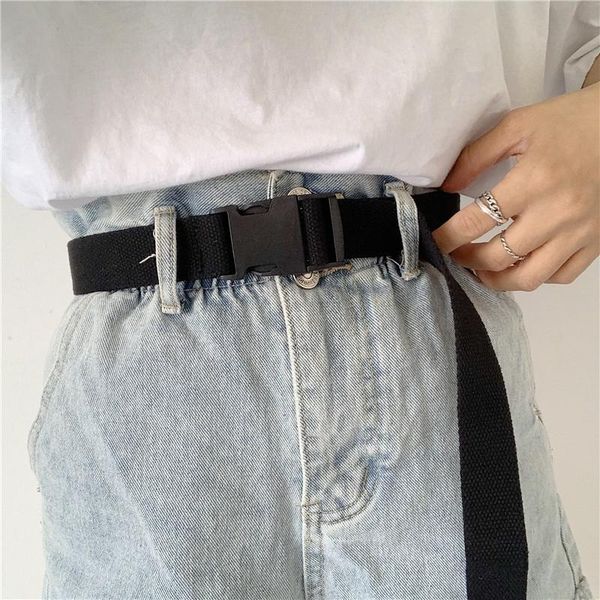

casual canvas men women belts 120cm solid color black plastic tactical socket long waist strap punk jeans trouser waistband, Black;brown