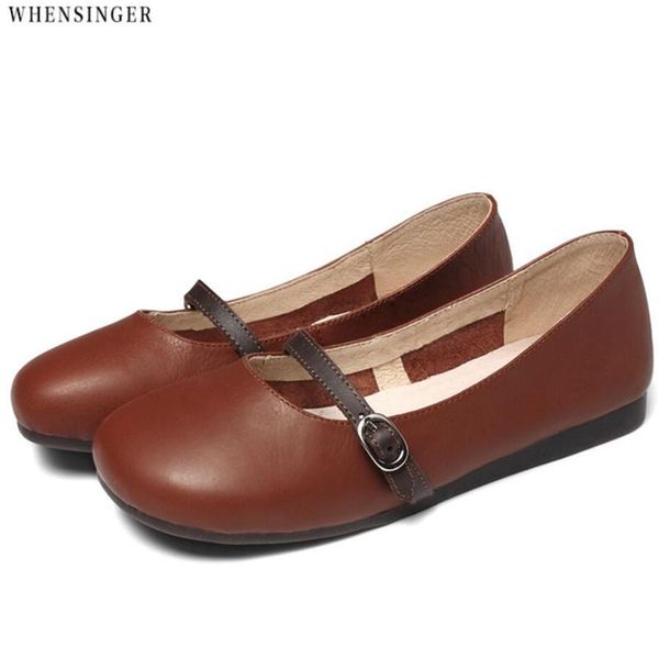 

whensinger - women flat shoes loafers genuine leather casual flats shoe soft moccasins lady buckle driving shoes, Black