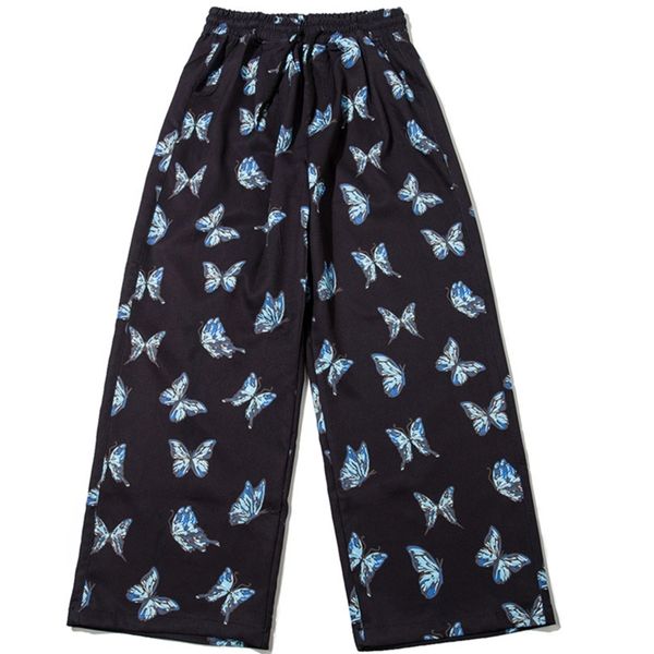 

hip hop streetwear baggy harem pants autumn loose bear butterfly print sweatpants harajuku cotton joggers men trousers 201116, Black