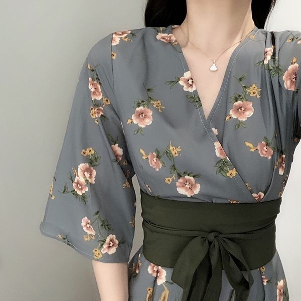 

tkxjs french-style dresswrapped half summer waist-tight fairy smoked orange dress first love dress fairy super smart mori sleeve p0cwf, Black;gray