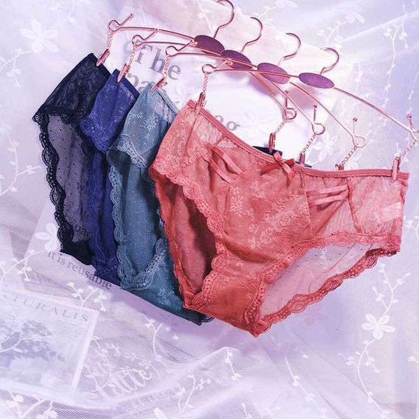 

light luxury and women's underwear lace bandage mid low waist court sweet and comfortable cotton briefs, Black;pink