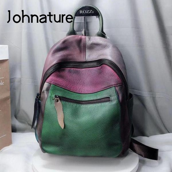 

johnature из натуральной кожи высокого качества ретро женщин рюкзак 2020 новый leisure коровьей малый путешествия рюкзак случайный цвет смеш