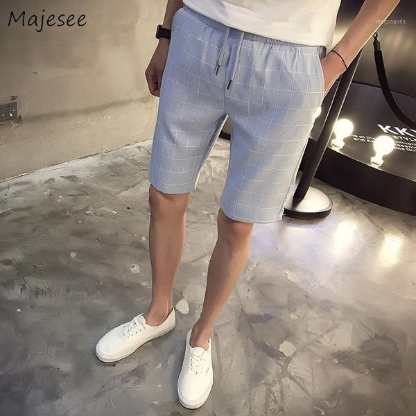

shorts men 2019 plaid retro slim drawstring simple all-match leisure pockets daily thin korean style short mens breathable chic1, White;black