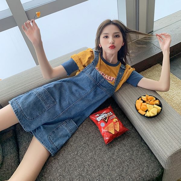 

интернет красного стиль лето 2020 новый раунд шея напечатана футболка корейского стиля свободного похудение джинсовых подтяка брюки женской, Gray