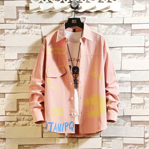 

2021 new hip hop streetwear casual korea black pink shirt for men's long sleeve spring autumn oversize clothes gvfi, White;black