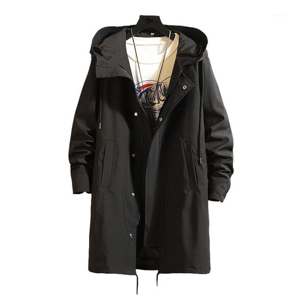 

trench coats men 2019 men's cotton casual trench coat -6xl hooded windbreakers male waterproof long jackets men1, Tan;black
