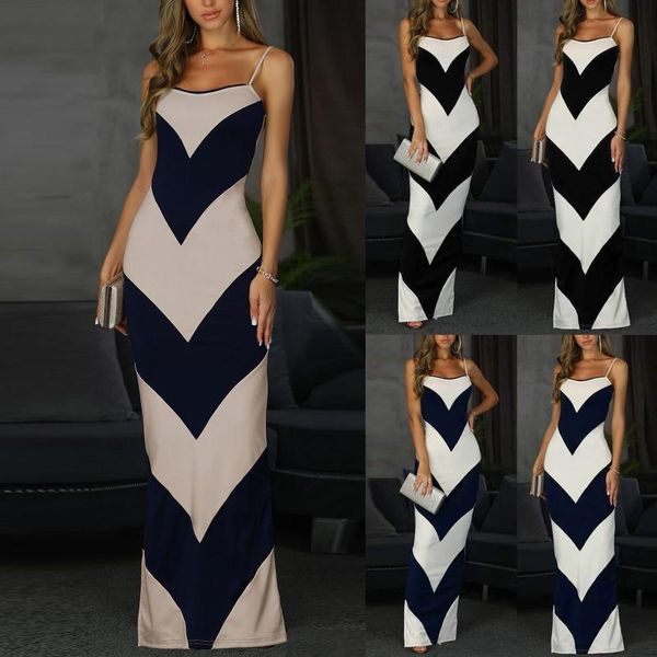 

women stripe sleeveless robe female retro elegant party culb long dress elegant spring women dresses winter casual #t2g, Black;gray