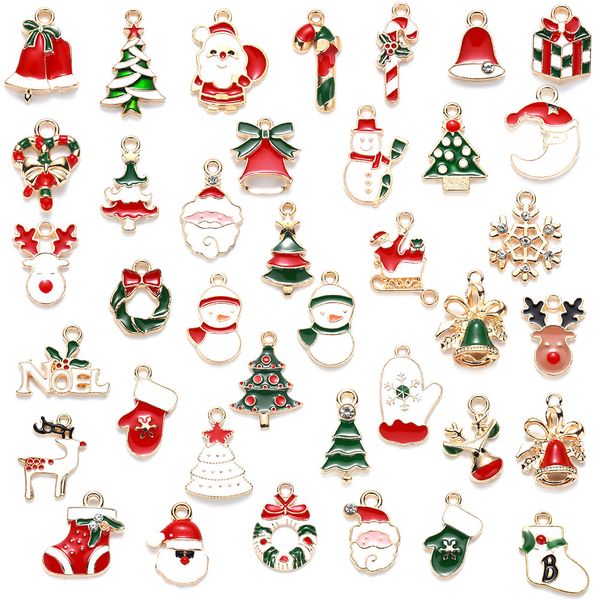 

38 pcs mixed 38 christmas drip oil series, earrings, bracelets, pendants, diy jewelry accessories, santa claus bell pendants, Black
