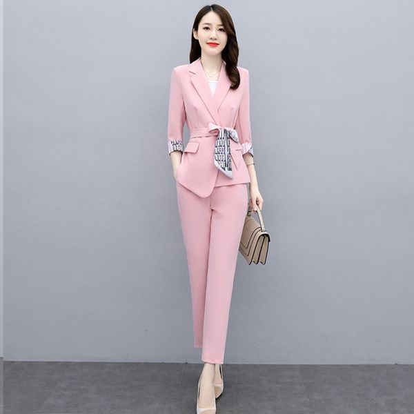

2020 autumn small temperament women's waistband lace up two piece set ol 2020 autumn coat coatsmall suit coat temperament suit women&#0, Gray