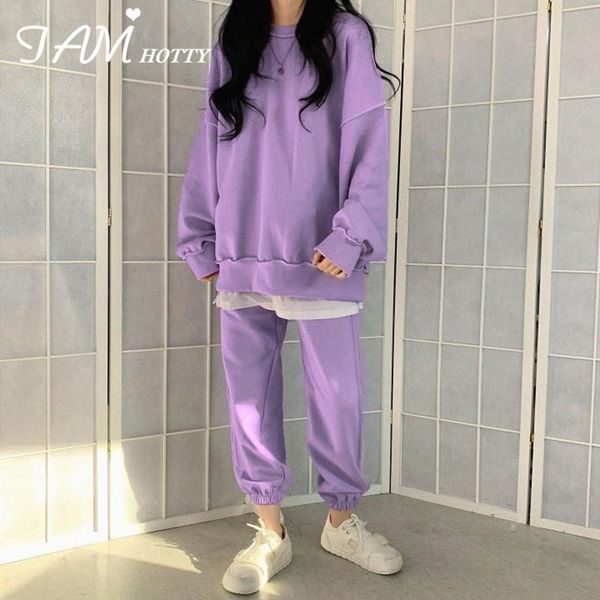 

casual loose basic tracksuit women oversize sports outfits hoodie sweatpants two piece set female sweatshirt suit 2020 iamy, Gray